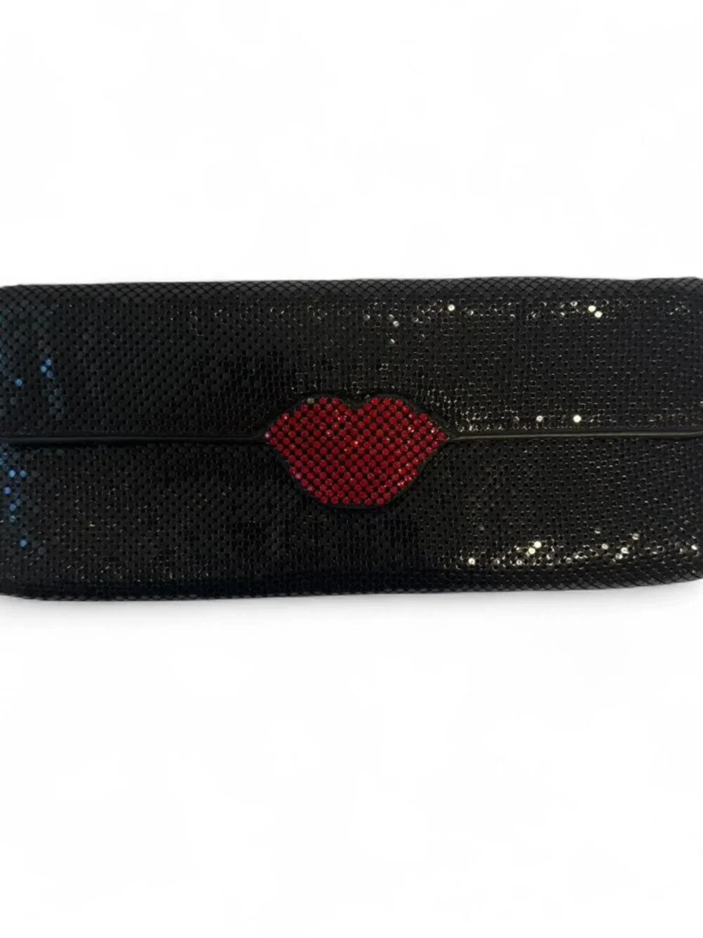 Black sequin/chainmail clutch with red lips - Picture 1 of 7
